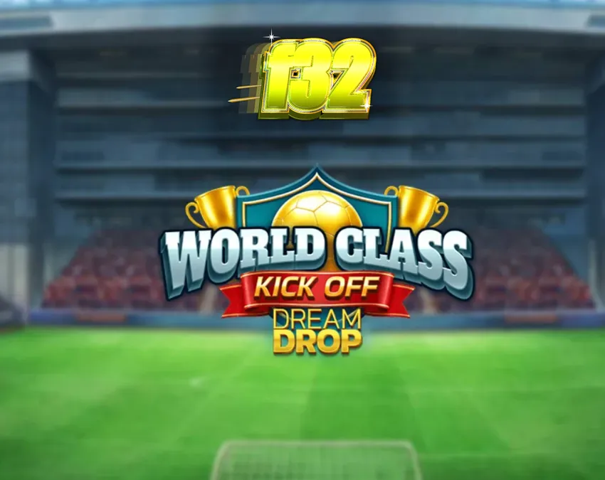 Tampilan layar permainan slot World Class Kick Off Dream Drop dengan elemen retro sepak bola